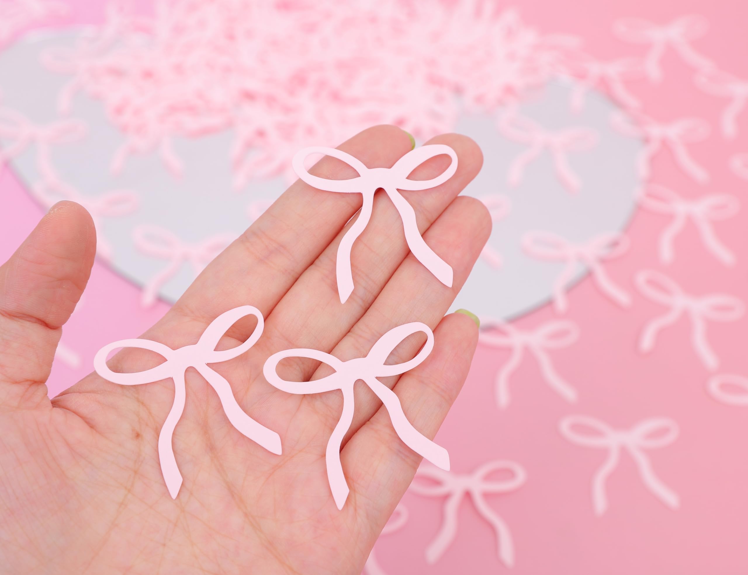 190PCS Pink Bow Confetti - Bow Bachelorette Party Decorations,Bridal Shower Wedding Table Confetti,She's Tying The Knot Bachelorette Confetti,Pink Bow Scatter Confetti Photo Props,Girly