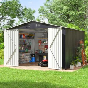 generic outdoor sheds 8ft x 10ft & outdoor storage clearance, metal anti-corrosion utility tool house with lockable door & shutter vents, waterproof storage garden shed for backyard lawn patio, gray