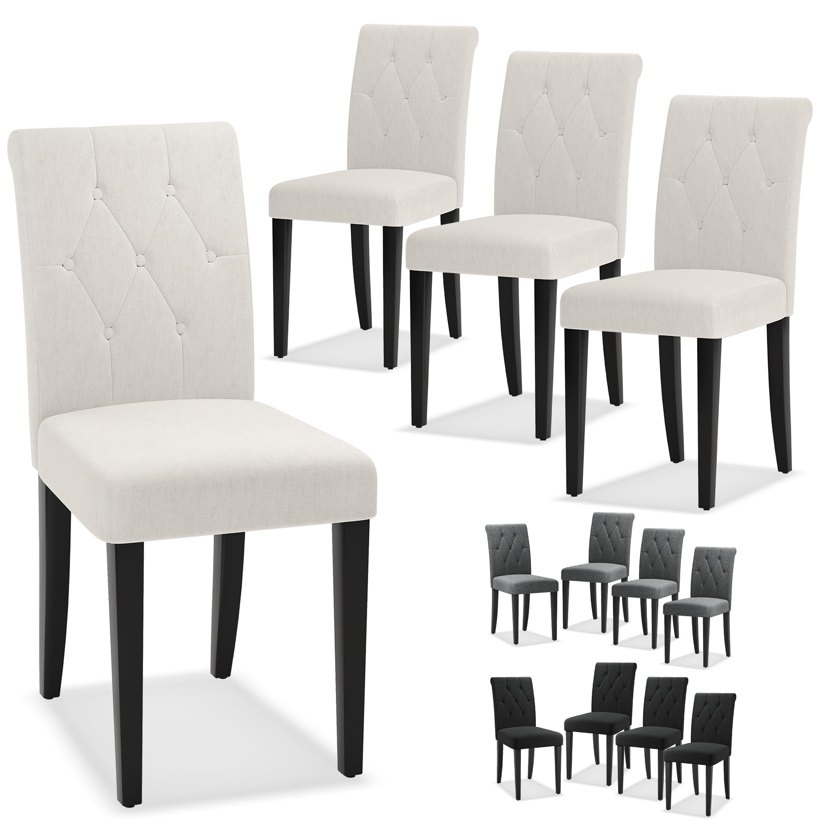 Welzona Upholstered Dining Chairs Set of 4, Button Tufted Parsons Dining Chair with Solid Wood Legs, Modern Fabric Side Chair for Hotel/Dining Room/Kitchen/Restaurant- White