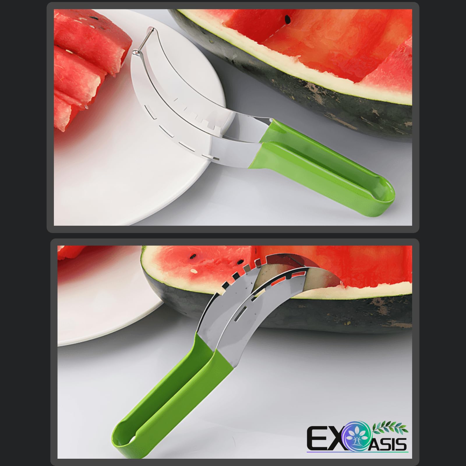 𝟑+𝟏 𝐏𝐂𝐒 Watermelon Cutter Slicer Tool Set, Stainless Steel, 2-in-1 Watermelon Fork Sicer Cut Watermelon into Cubes Knife (Updated Wide Cutter (1.34 ins))