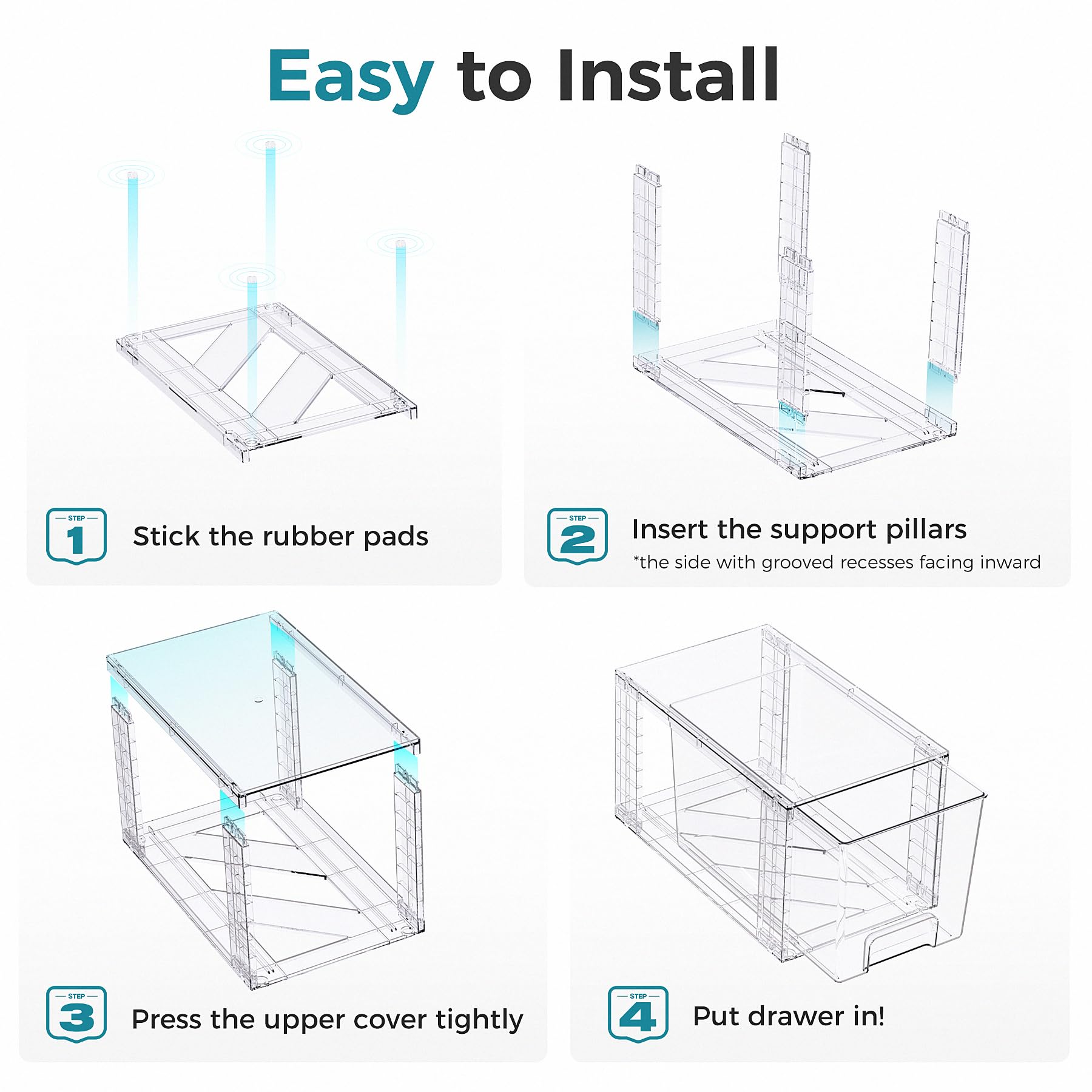 oylik 4 Pack Large Acrylic Drawer Organizer, Stackable Storage Drawers, BPA Free Food Storage Containers, Kitchen Cabinet Pantry, Fridge, Under Sink Organization (Total Capacity 12.2QT)