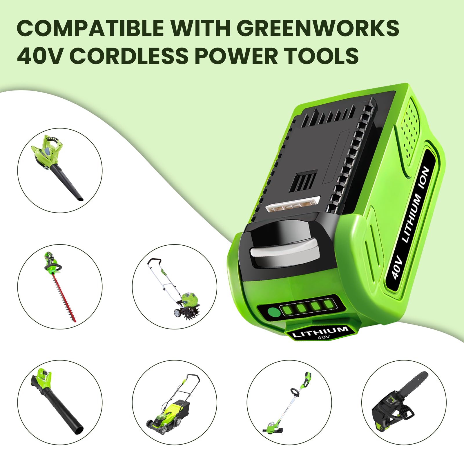 Amsbat 2-Pack 6.0Ah Lithium ion 29462 29472 Battery and 29482 Charger Replacement for Greenworks 40V Battery and Charger Compatible with Greenworks 40 Volt G-MAX Lawn Garden Power Tools(Green)