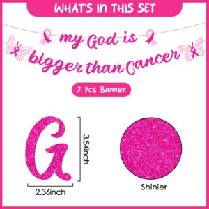 VorkiVecKi Breast Cancer Awareness Decorations - Survivor Party Banner Supplies 2Pcs My God is Bigger Than Cancer Garland Banners Decoration Hanging Ceiling Inspiration Decor for Women