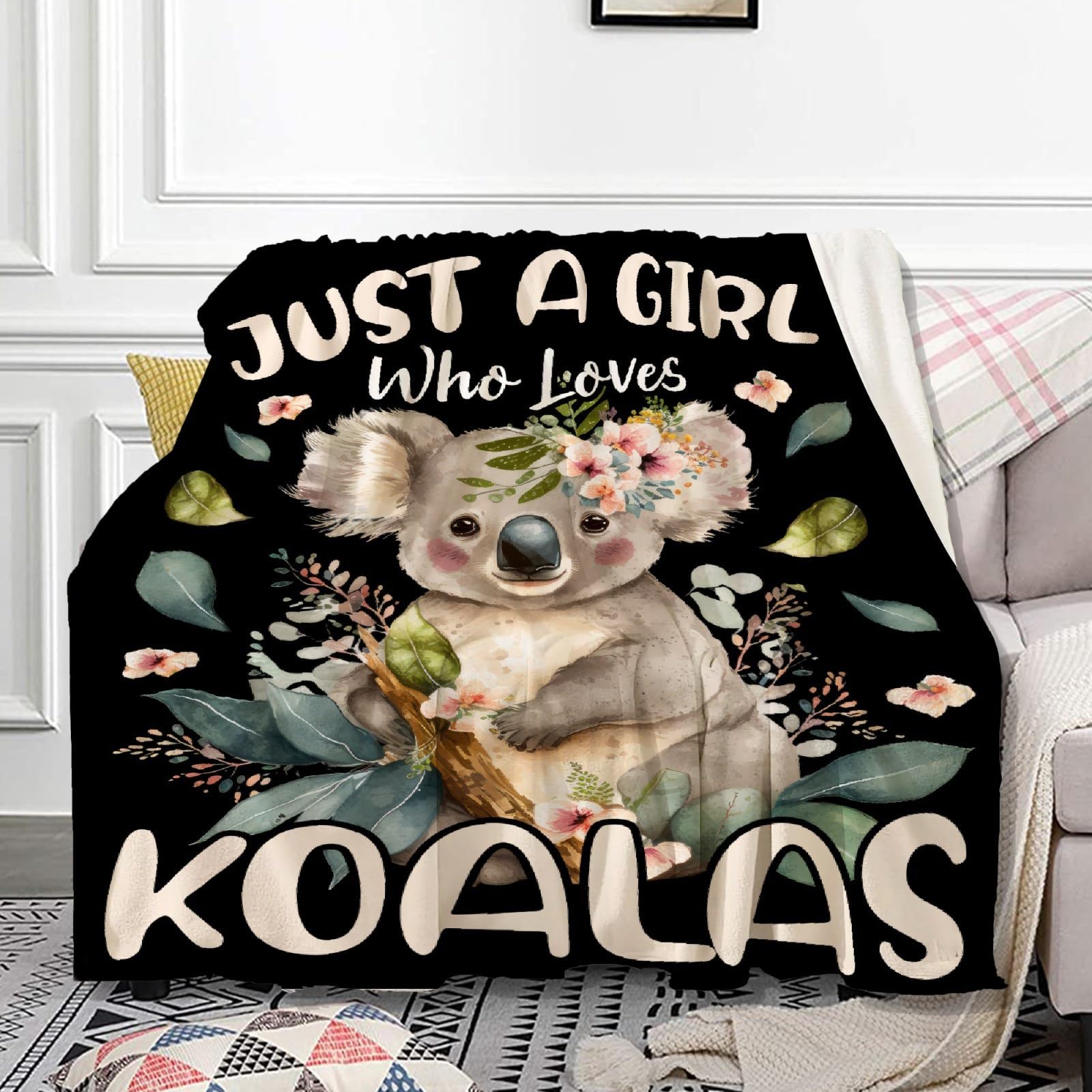 Koalas Blanket for Girls Just A Girl Who Loves Koala Gifts for Women Soft Comfortable Throw Blanket for Bedding Sofa Chairs Camping 40x50inches