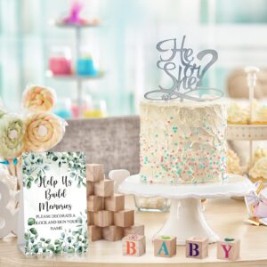 147 Pcs Baby Shower Blocks to Decorate Games Kit Includes Decorate a Block Game Sign 80 DIY Blank Wooden Block 42 Stencils 24 Marker Baby Shower Prize for Decoration Gender Reveal Baby Shower Games