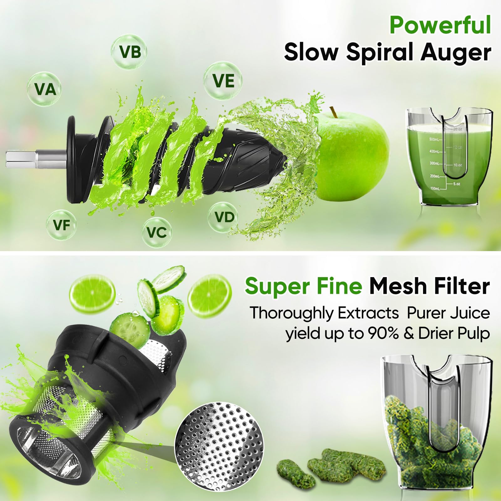 COZII Cold Press Juicer,Slow Masticating Juicer Soft/hard Mode & Quiet Motor,3.6 Inch Large Feed Chute For Vegetable and Fruit,Easy to Clean 150W Juicer Machines,Dishwasher Safe,High Juice Yield