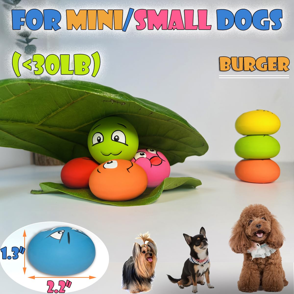 PUPATTIC Squeaky Dog Toys for Small Dogs, Flat Squeaky Dog Balls Small Dog Toy Ball, Latex Dog Squeaky Toys Ball 2.2"*2.2"*1.3"