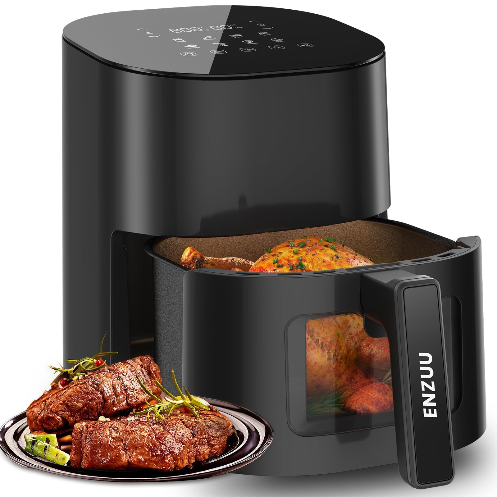 ENZUU Air Fryer,𝟰 𝗤𝘁 Airfryer,Compact Air Fryers with Easy View Window,11-in-1 Functionality, 450℉ Max Crisp,Nonstick Basket, Dishwasher Safe,Shake Reminder,Cookbook Included,Fit for 1-3 People