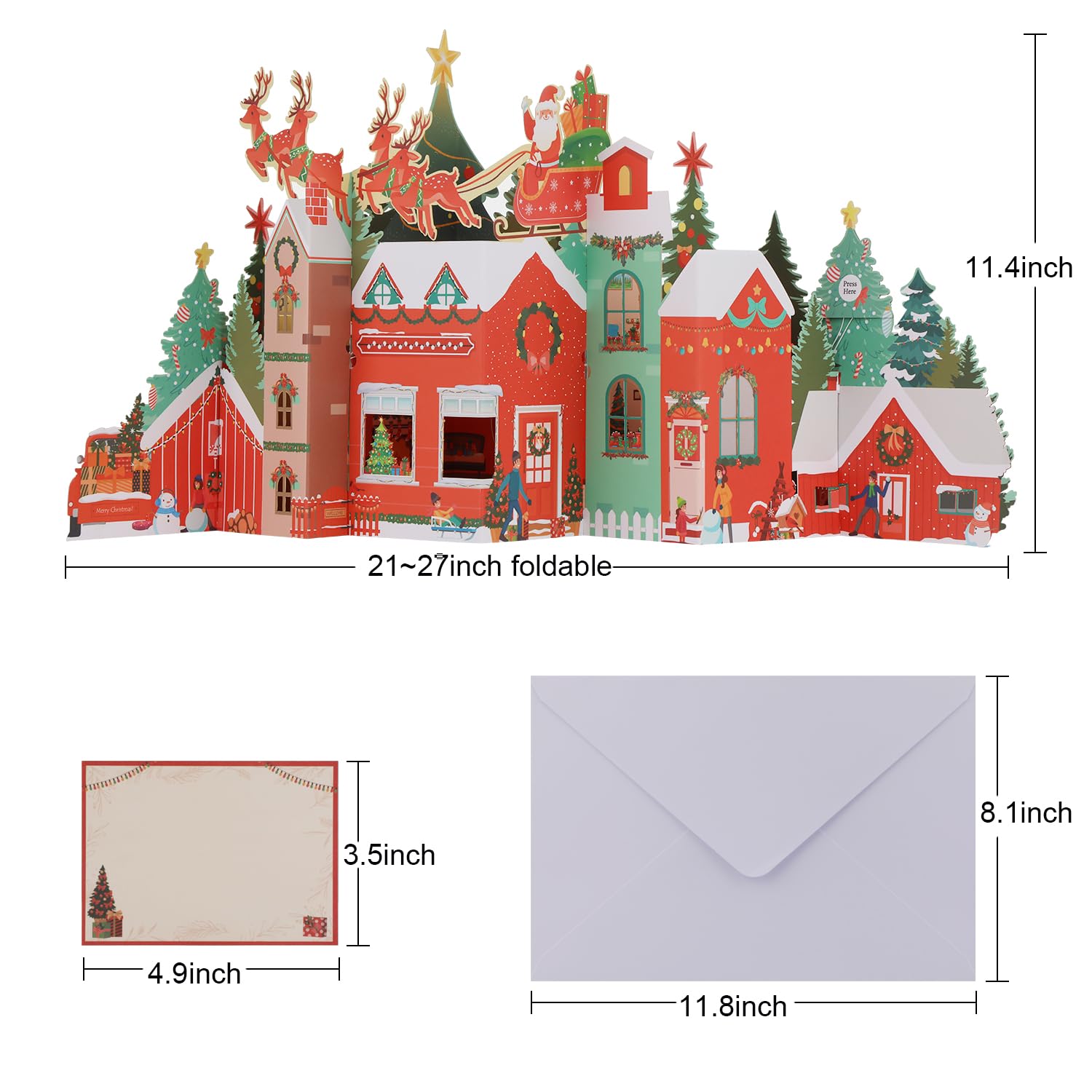 JOYJOM Christmas Cards with Envelopes, Note Card and lights, Musical 3D Pop Up Christmas Cards for Women Men Dad Boyfriend Girlfriend Girls Boys Husband Wife Teacher (Big Size)