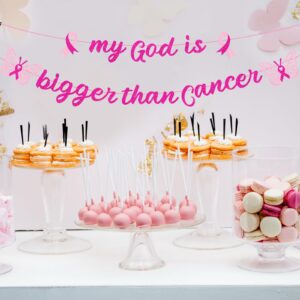 VorkiVecKi Breast Cancer Awareness Decorations - Survivor Party Banner Supplies 2Pcs My God is Bigger Than Cancer Garland Banners Decoration Hanging Ceiling Inspiration Decor for Women