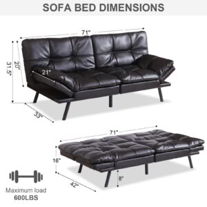 MUUEGM Adjustable Memory Foam Futon Sofa Bed, Couch with Convertible Backrests Armrests Futon Folding, Modern Futon Sleeper for Living Room, Apartment, Office, Small Room 71” Sofa Bed Black