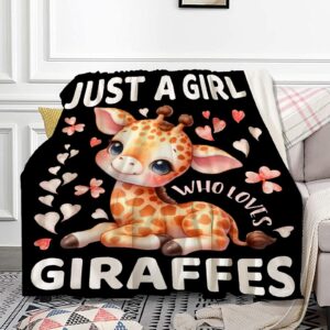 just a girl who loves giraffes blanket for girls giraffe gifts for women soft comfortable throw blanket for bedding sofa camping 40x50inches