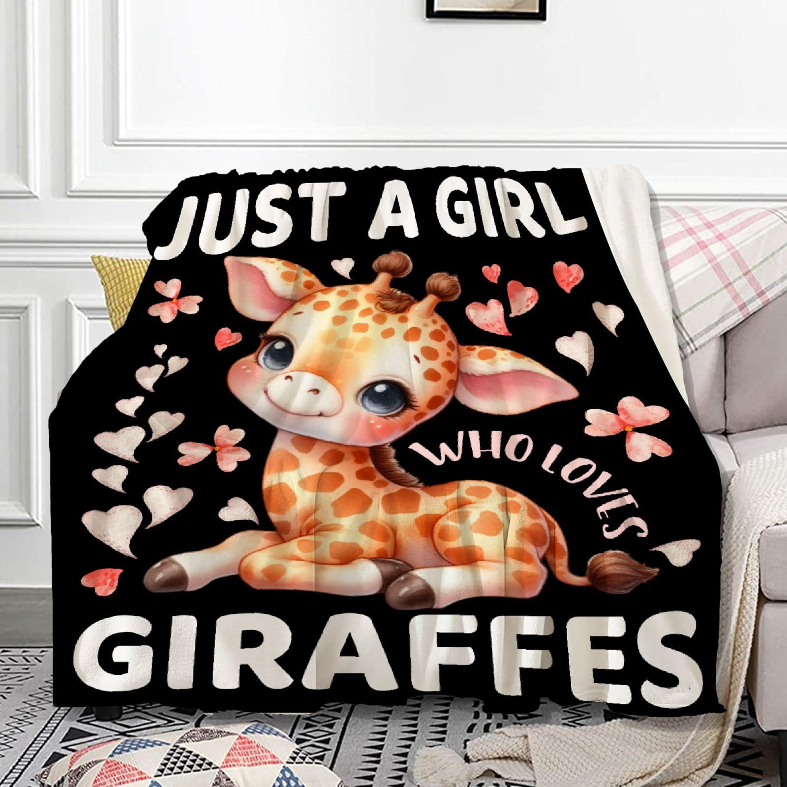 Just A Girl Who Loves Giraffes Blanket for Girls Giraffe Gifts for Women Soft Comfortable Throw Blanket for Bedding Sofa Camping 40x50inches