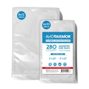 avid armor chamber machine pouches 3.5mil, pre-cut chamber vacuum sealer bags, heavy duty seal pouch, bpa-free chamber sealer, assorted size pack, 6"x10", 8"x12" - pack of 280