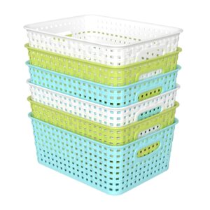 xyskin 6-pack plastic small storage weave baskets, nesting shelf basket for cabinets and pantry