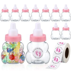 threlaco 24 pcs baby shower candy bottle bear candy bottles 3.15 inch pink shower favor with thank you for showering stickers clear plastic milk bottle baby shower party favor gifts for girl