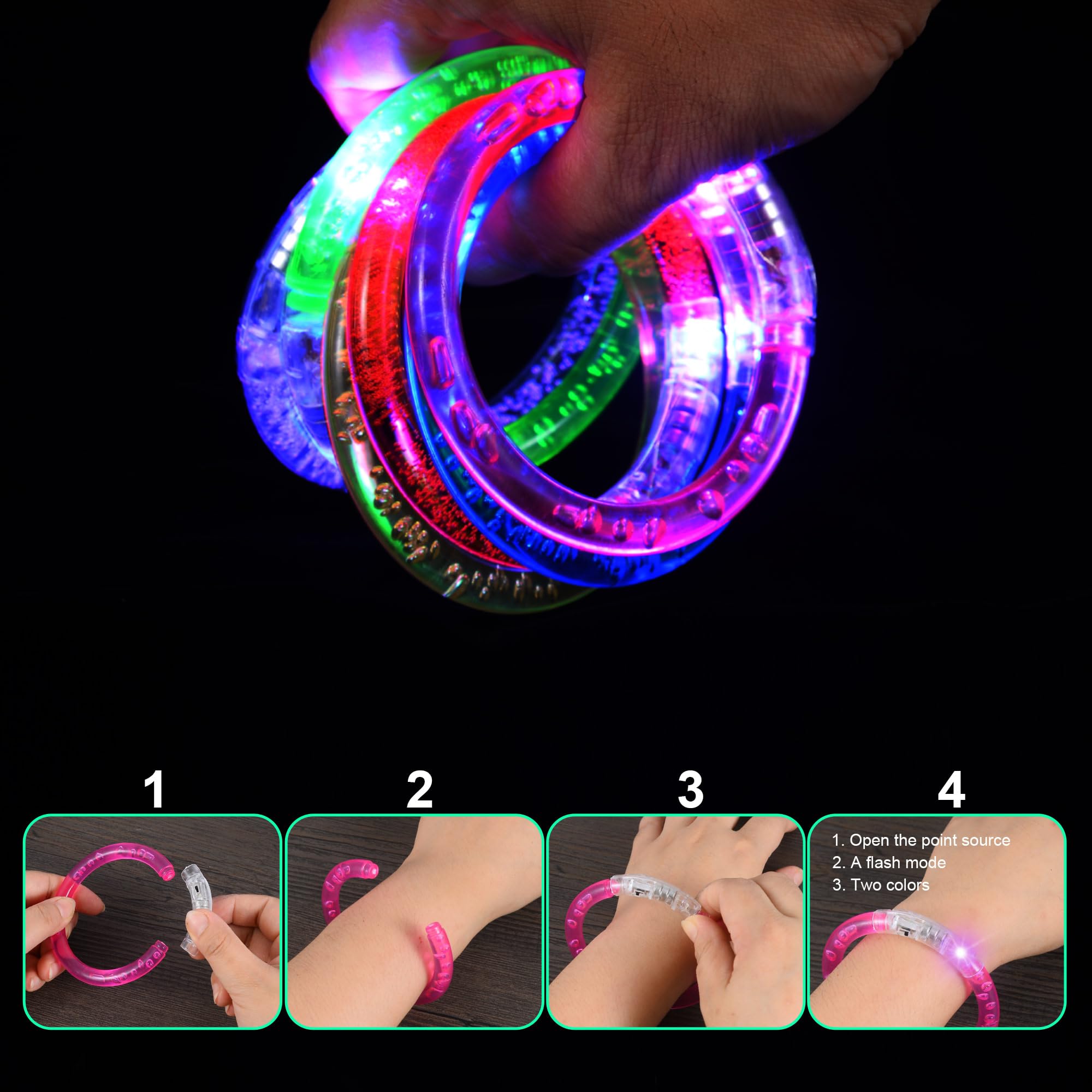 JSronms 36Pcs Glow Bracelets,Led Bracelets,Glow in The Dark Bracelets,Light up Bracelets,Neon Bracelets,Neon Party Favors Carnival Birthday Concert Party Game Gifts Suitable for children/adults