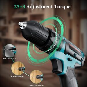 Olubfdh 21V Cordless Drill with Battery and Charger, Electric drill Set, Power Drill Cordless with 3/8 Inch Keyless Chuck, 25+ 3 Clutch, Work Light, Max torque 45Nm, 2-Variable Speed