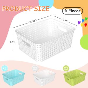 Xyskin 6-Pack Plastic Small Storage Weave Baskets, Nesting Shelf Basket for Cabinets and Pantry