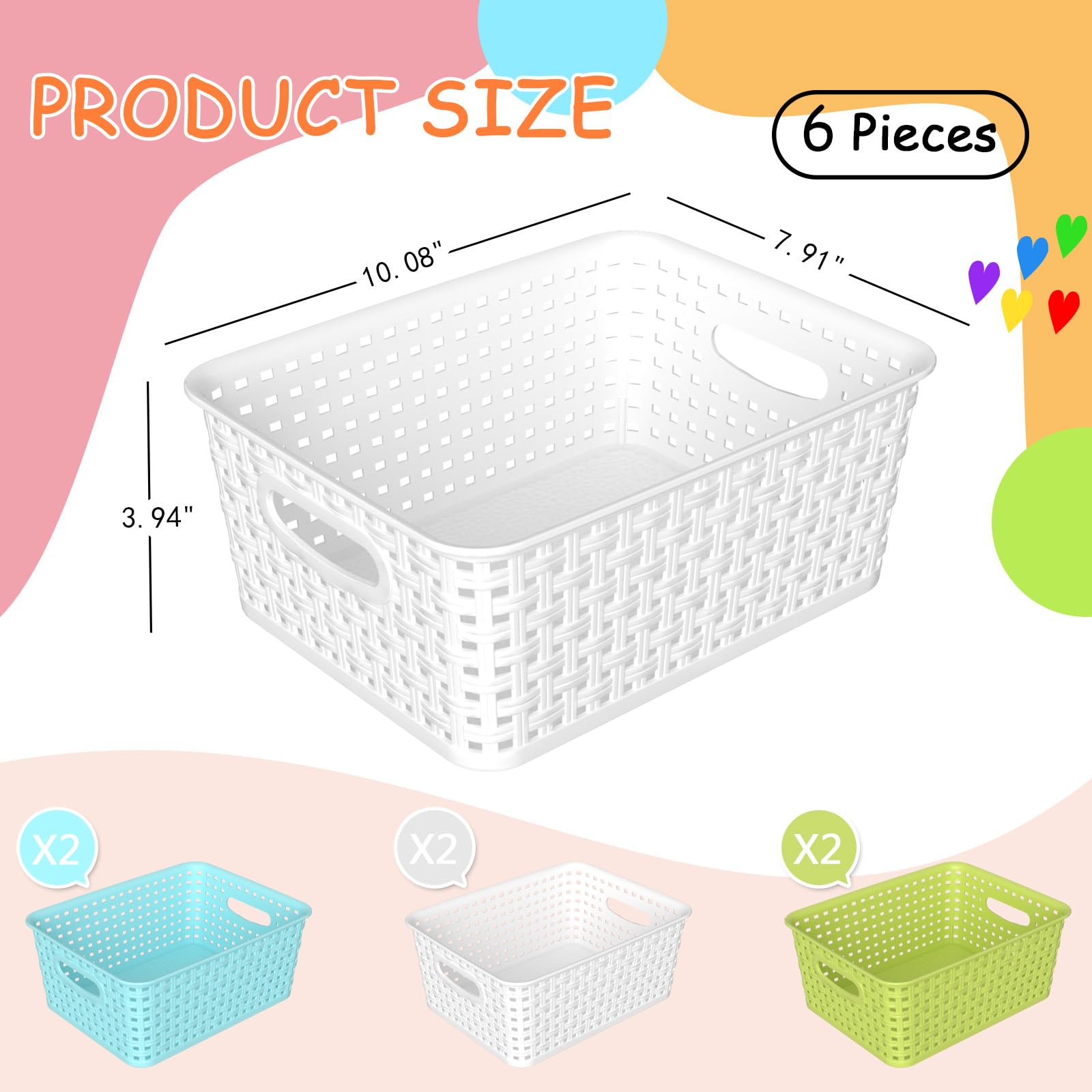 Xyskin 6-Pack Plastic Small Storage Weave Baskets, Nesting Shelf Basket for Cabinets and Pantry