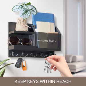 Hausanlee Key Holder Wall Mount,Farmhouse Key and Mail Holder for Wall with 5 Double Hooks and Acrylic Chalkboard,Wooden Hanging Key Rack for Kitchen and Entryway Décor Letter Dog Leash