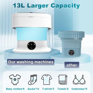 Portable Washing Machine, 13L Small Foldable Washer with Spin Dryer, Collapsible Mini lavadora Portatil, Compact Luandry Washer for Baby Clothes, Underwear, Socks, Travel Camping Dorm Apartments Blue