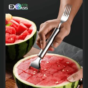 𝟑+𝟏 𝐏𝐂𝐒 Watermelon Cutter Slicer Tool Set, Stainless Steel, 2-in-1 Watermelon Fork Sicer Cut Watermelon into Cubes Knife (Updated Wide Cutter (1.34 ins))