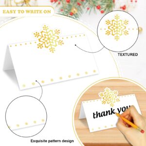 Whaline 100Pcs Christmas Place Cards 3.5 x 2 Inch Gold Snowflake Blank Tented Cards Seating Name Cards for Xmas Winter Party Table Setting Supplies