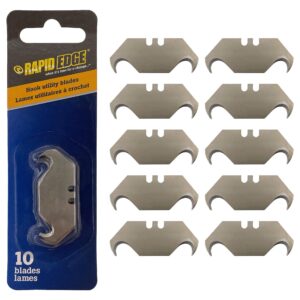 rapid edge 1-pack (10 pieces) hook blades, replacement hook knife blades, dual-curve utility knife blades fit for roofing and flooring materials