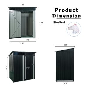 Metal Outdoor Storage Shed 5FT x 3FT, Iron Utility Tool Shed Storage House with Door & Lock & Transparent Plate for Backyard Garden Patio Lawn, Black