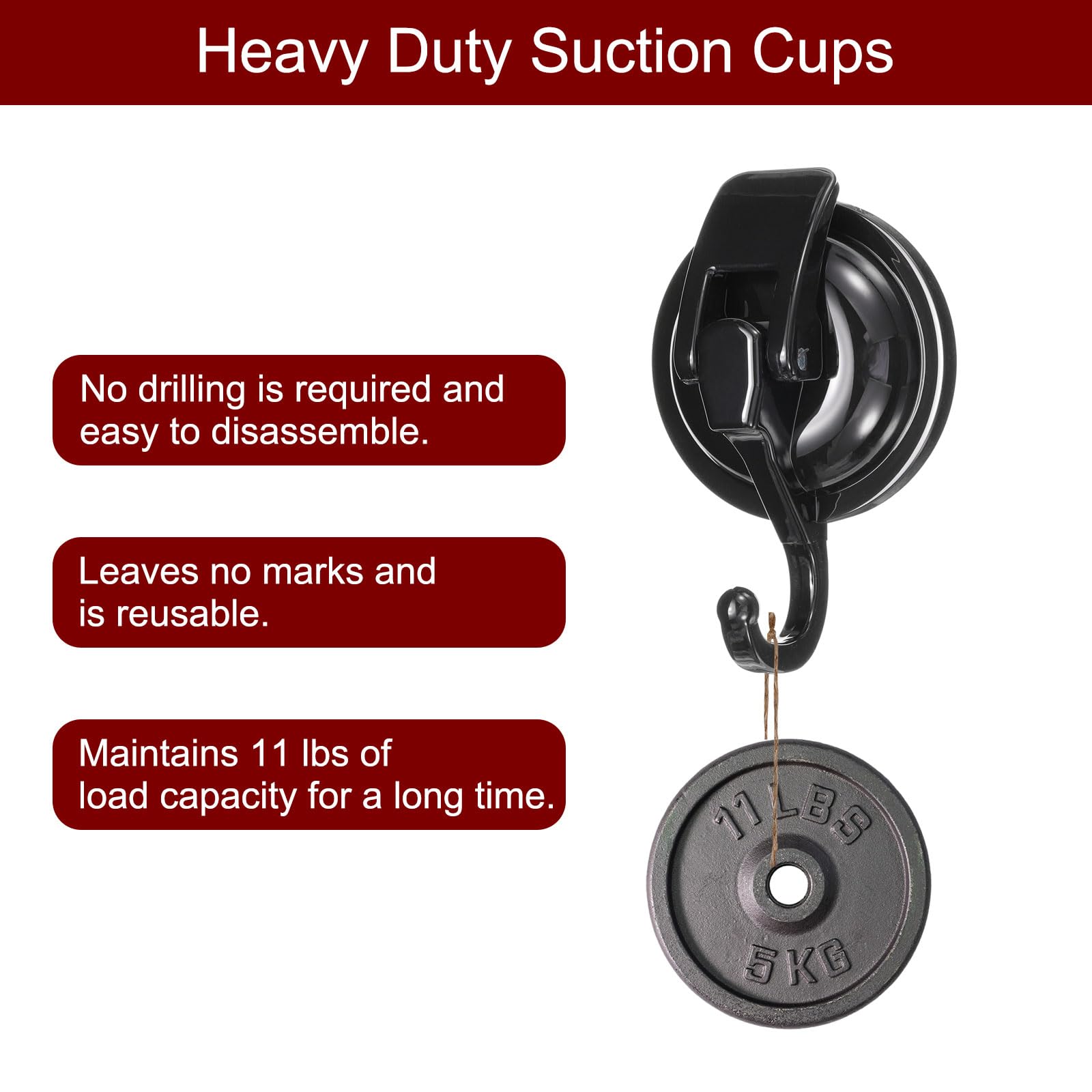 HARFINGTON 2pcs Suction Cups Hooks Powerful Vacuum Multi-Purpose Suction Shower Hooks Removable Reusable Waterproof Wreath Cup Hook for Bathroom Kitchen Restroom, Black