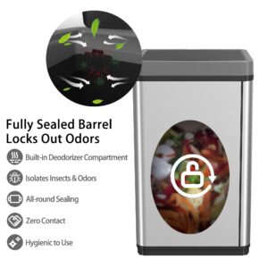 HBOKIT 16 Gallon Stainless Steel Automatic Trash Can with Lid, Motion Sensor, Touchless Automatic Garbage Bin for Kitchen, Bathroom, Bedroom, Office, Detachable Design Waste Bin