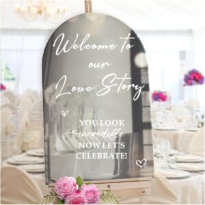 Wedding Welcome Signs Wedding Stickers Welcome to Our Love Story Sign Decals Selfie Mirror Decals for Wedding Party Borad Just Married Sign for Wedding Signage Mr and Mrs Decals Reception Decor(White)