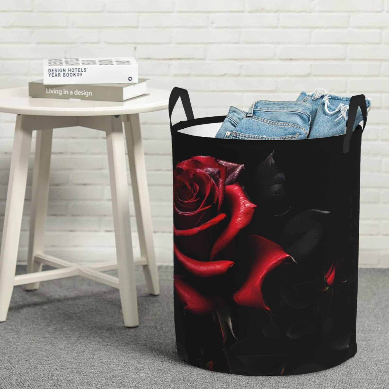 Red And Roses Print Laundry Hamper Laundry Basket Hamper Clothes Storage Bucket Clothes Bag Toy Basket