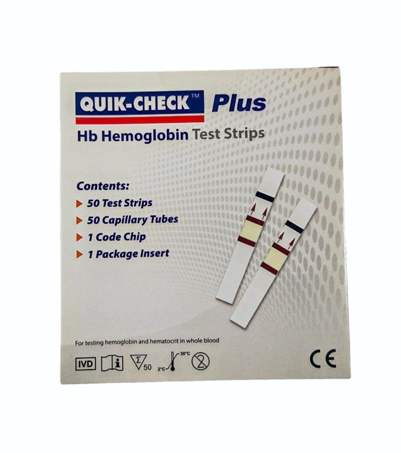 Generic Quick-Check Plus HB Hemoglobin Testing 50 Strips, White