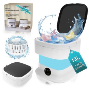 portable washing machine, 13l small foldable washer with spin dryer, collapsible mini lavadora portatil, compact luandry washer for baby clothes, underwear, socks, travel camping dorm apartments blue