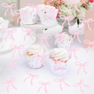 190PCS Pink Bow Confetti - Bow Bachelorette Party Decorations,Bridal Shower Wedding Table Confetti,She's Tying The Knot Bachelorette Confetti,Pink Bow Scatter Confetti Photo Props,Girly