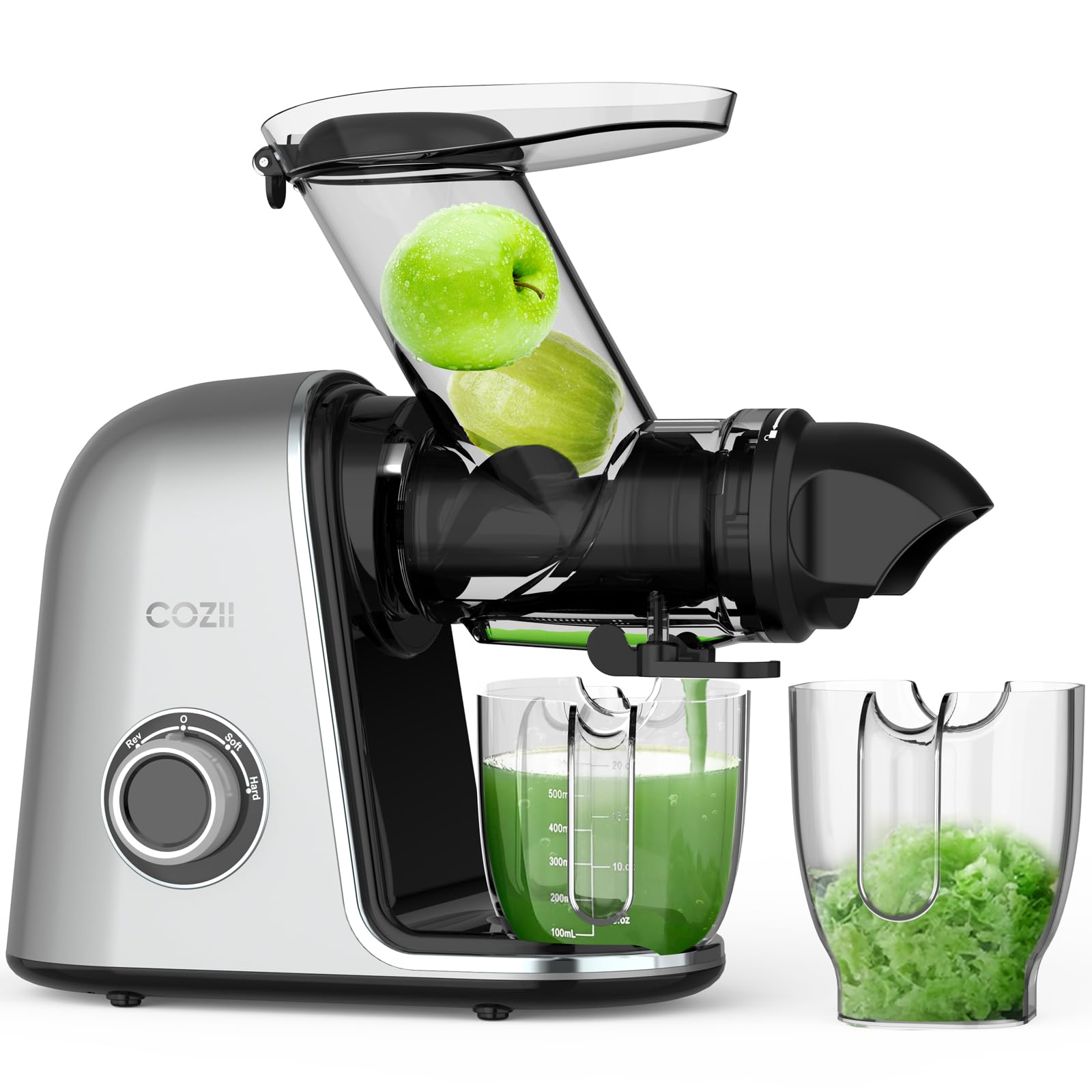 COZII Cold Press Juicer,Slow Masticating Juicer Soft/hard Mode & Quiet Motor,3.6 Inch Large Feed Chute For Vegetable and Fruit,Easy to Clean 150W Juicer Machines,Dishwasher Safe,High Juice Yield