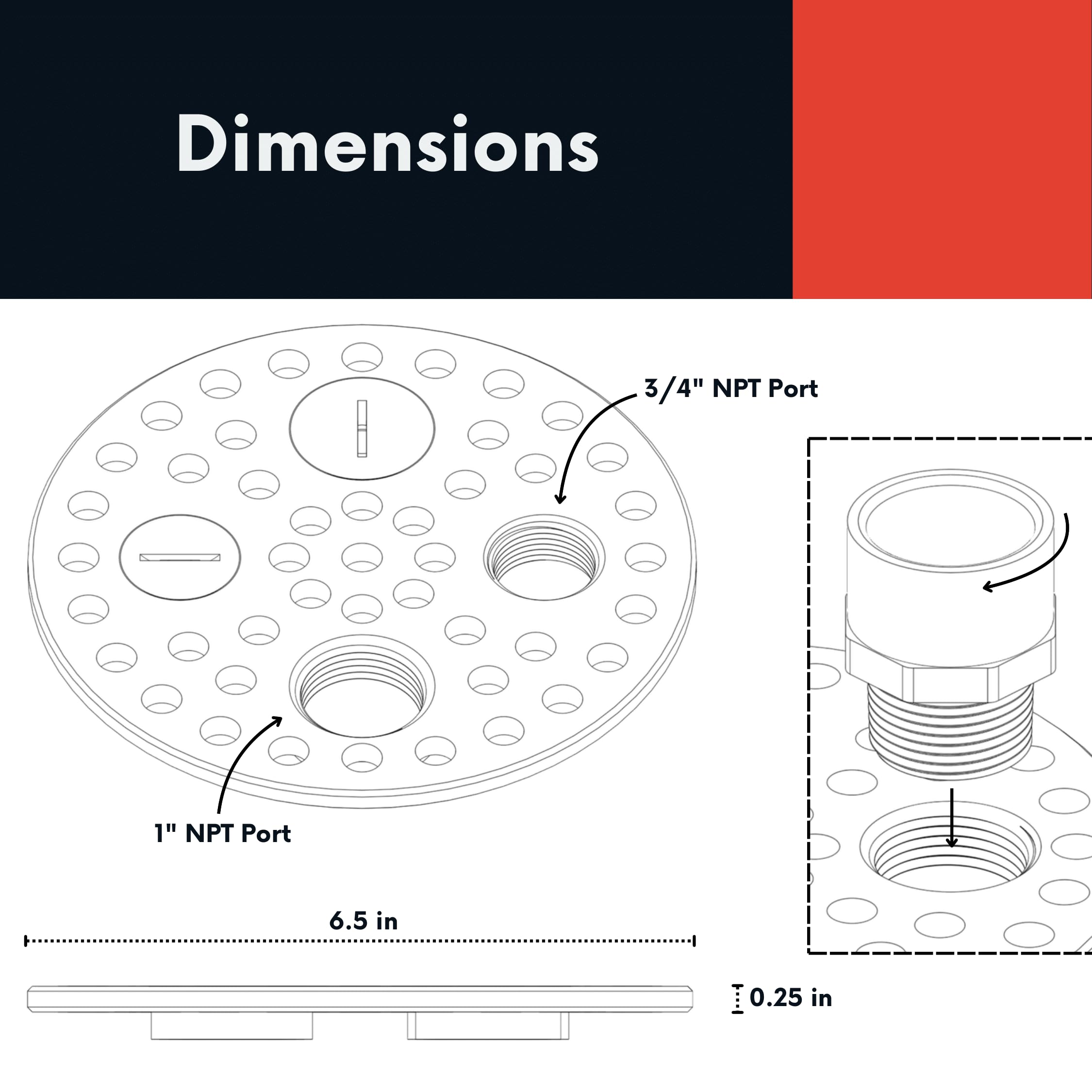 Generic 6-1/2 Inch Plastic Floor Drain Cover with Drain Ports, Includes Fittings, Replacment Floor Strainer Kit 6.5"", White, JR1001