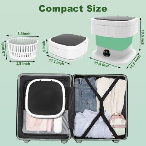 Portable Washing Machine, 12L Large Capacity, Foldable Mini Washer and Dryer, Compact Folding Small Laundry Washer for Socks, Baby Clothes, Underwear, Towel, Dorm, Camping Apartment, Travel, Green