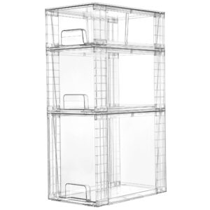 vtopmart 3 pack clear stackable storage drawers,easy to assemble bathroom organizers and storage with handles,plastic storage drawers for kitchen pantry,cabinet,under sink organization