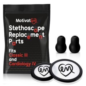 motivatem stethoscope replacement part kit for littman stethoscope classic 3, cardiology 3 & cardiology 4 - fits classic iii, cardiology iii & iv (black)