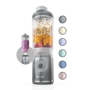 ninja blast max, portable blender + twist & go, personal blender, ninja blender, smoothie, blend, ice crush, 3 programs, cordless, 22 oz removable vessel, dishwasher safe, leakproof, silver, bc251sl