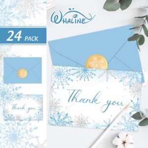 Whaline 24 Pack Christmas Thank You Cards Blue Glitter Snowflake Greeting Cards with Envelopes Stickers Blank Note Cards for Xmas Winter Party Invitation Supplies, 4 x 6 Inch