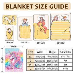 Personalized Cute Unicorn Blanket Gift with Name for Girls, Soft & Cozy Throw Blanket for Kids Girls, Custom 40 * 50 Inch Cute Fuzzy Throws for Sofa Couch