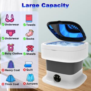 Portable Washing Machine, 12L Large Capacity & 60W, Foldable Mini Washer and Dryer, Compact Folding Small Laundry Washer, Socks, Baby Clothes, Underwear, Towel, Dorm, Camping, Apartment, Travel, Grey