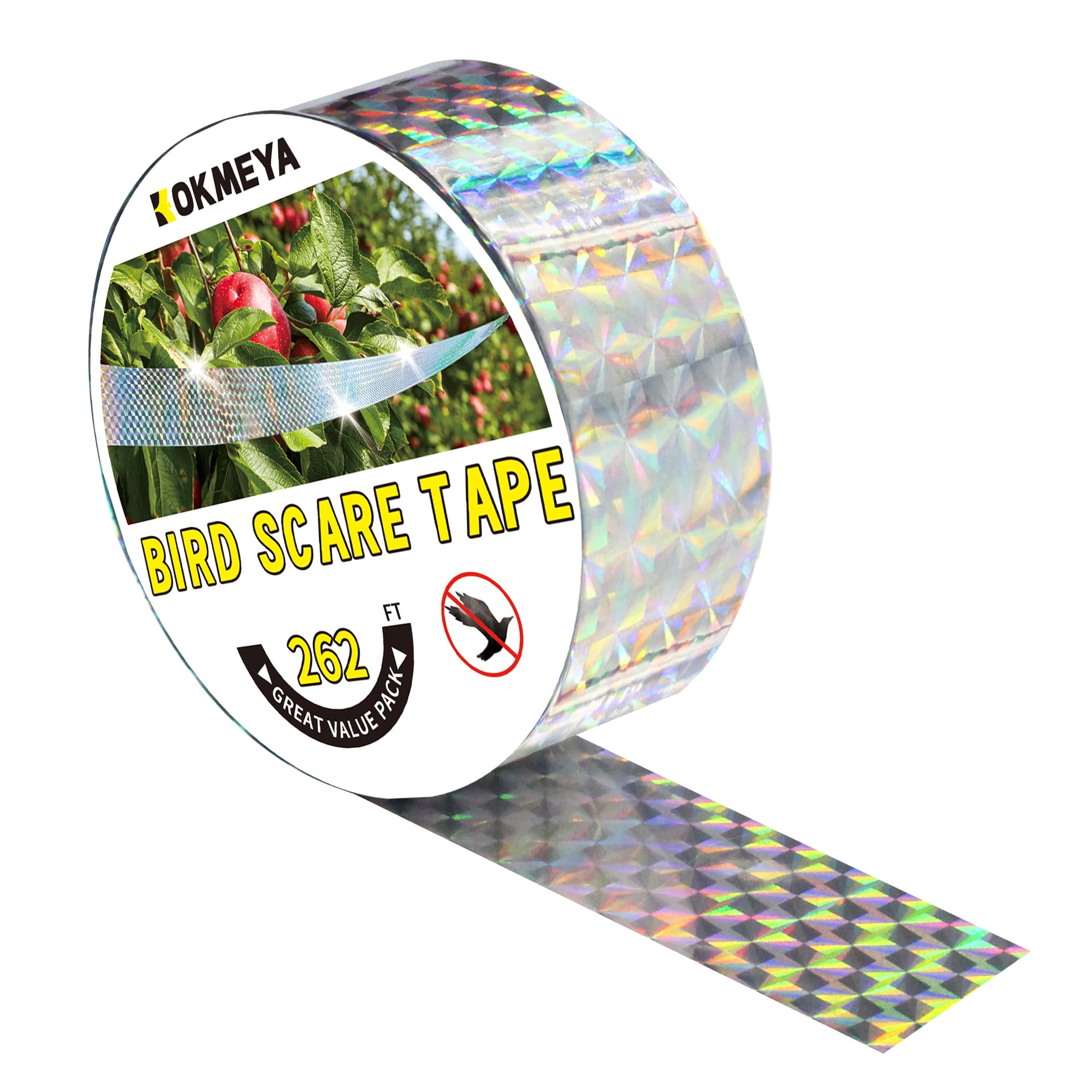 KOKMEYA Bird Scare Tapes 262FT*1 Reflective Flash Tape for Birds, Bird Scare Device Double Side Ribbon Scare Birds Away for House, Garden, Yard, Orchard, Patio, Outdoor