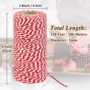 Tenn Well Butchers Twine, 328 Feet 2mm Food Safe Cooking Twine, Red and White Kitchen Twine for Roasting, Baking, Trussing Turkey, Tying Meat and More