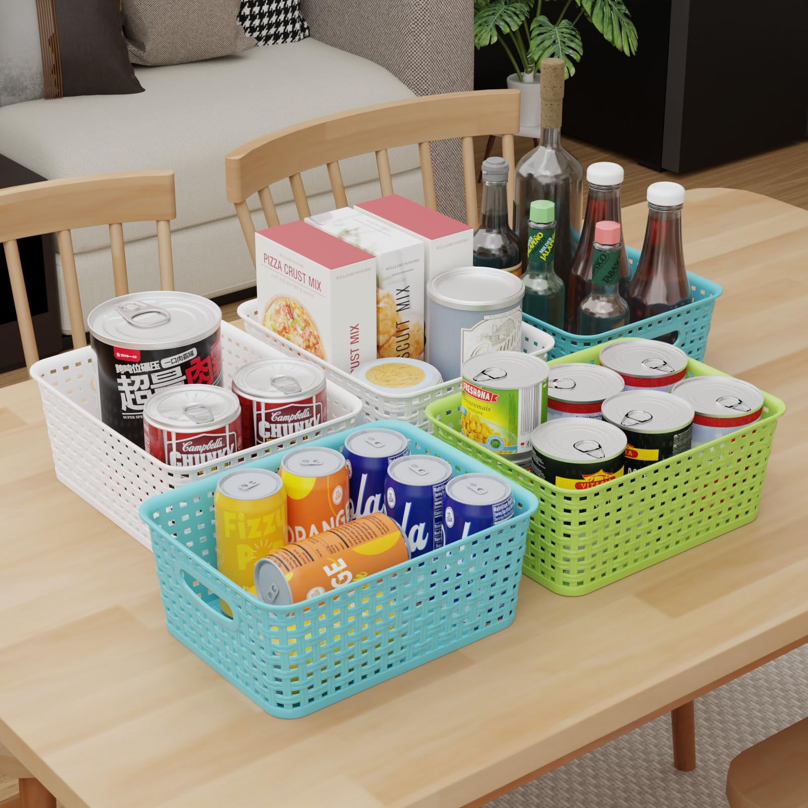 Xyskin 6-Pack Plastic Small Storage Weave Baskets, Nesting Shelf Basket for Cabinets and Pantry