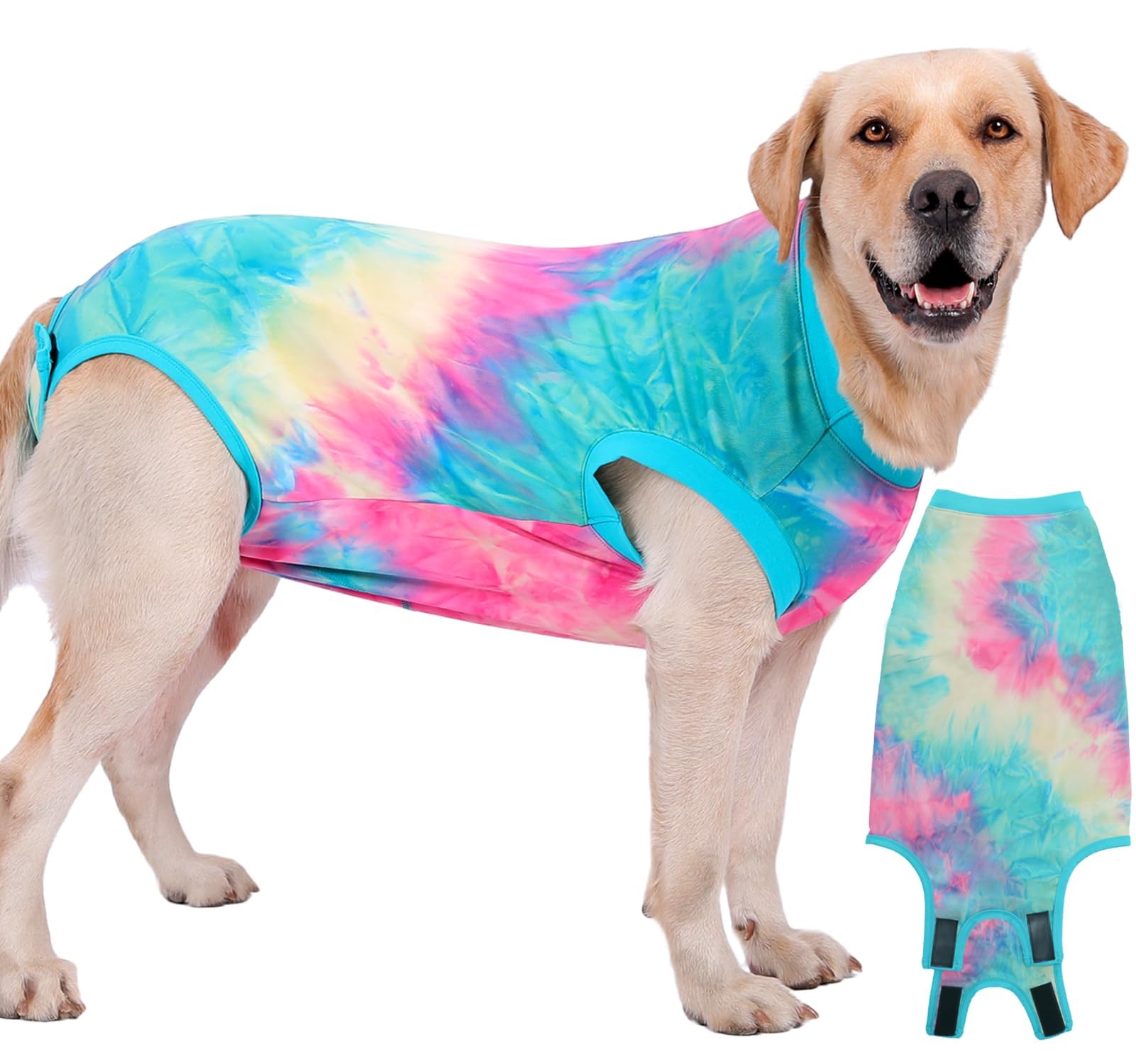 Uadonile Dog Surgery Recovery Suit, Surgical Recovery Suit for Dog Male Female, Spay Neuter Dog Recovery Suit, Cone Alternative Dog Surgical Onesie, Tie-dye Green, XXL